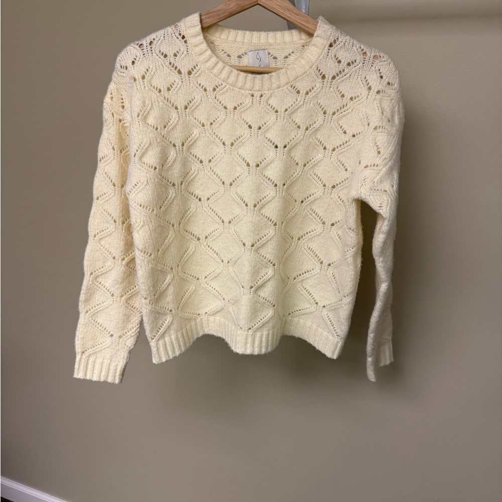 Joie Yellow Pointelle Sweater Size M Pastel Knit Pullover